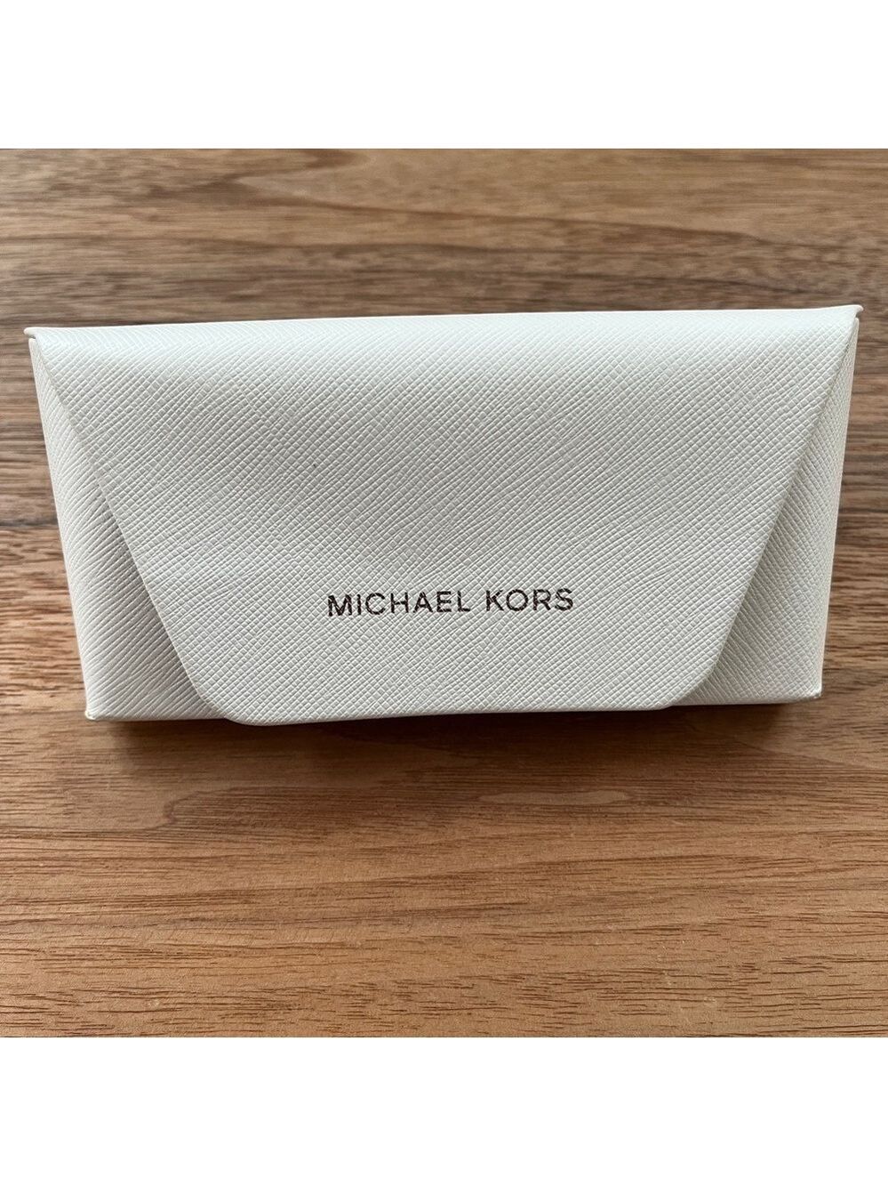 MICHAEL KORS Sunglasses Case Off White Faux Leather Snap Closure Grey Interior
